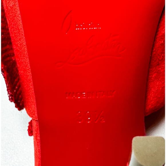 Christian Louboutin NIB Submuline 120 Coral Suede Paillette Heels Mules Sandals - Picture 6 of 7
